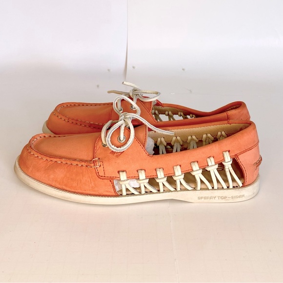 Sperry Top-Sider #STS95546 Peach with open white leather woven sides - Picture 3 of 11